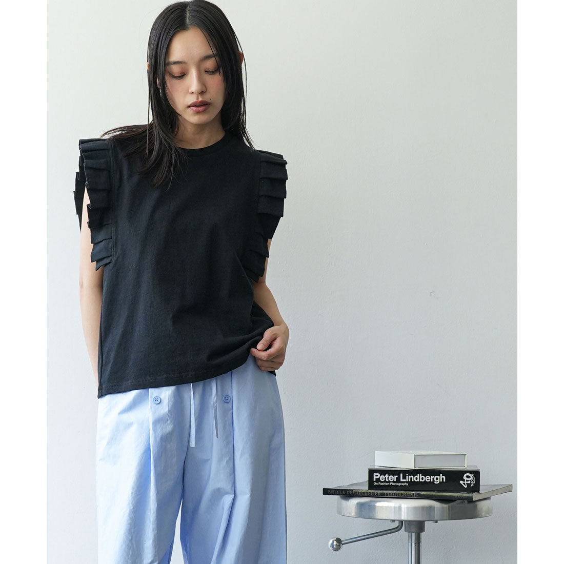 ミリアンデニ mili an deni タックフリルノースリーブTシャツ （BK） BK
