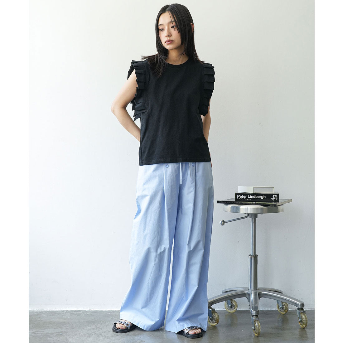ミリアンデニ mili an deni タックフリルノースリーブTシャツ （BK） BK