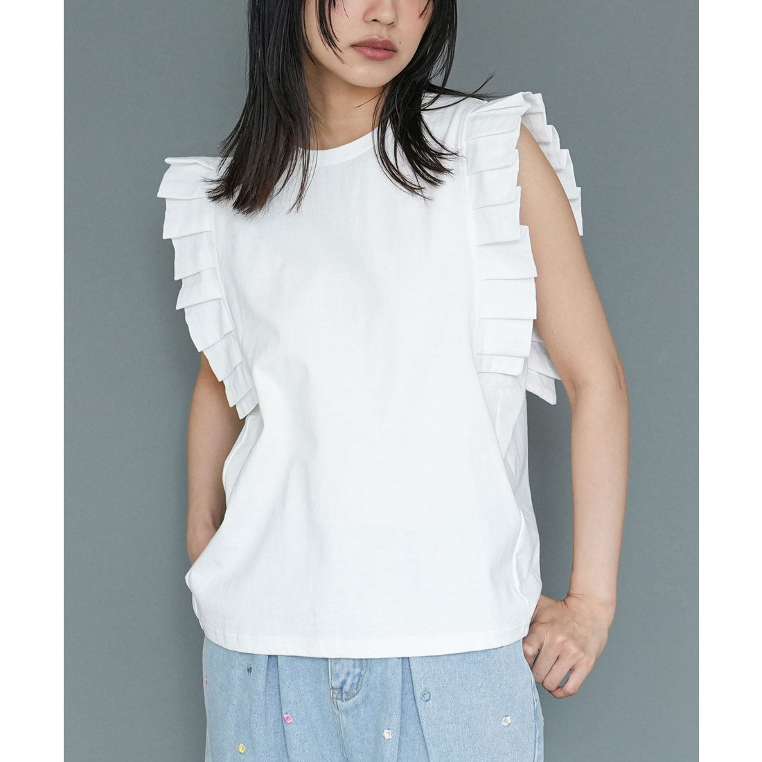 ミリアンデニ mili an deni タックフリルノースリーブTシャツ （OW） OW
