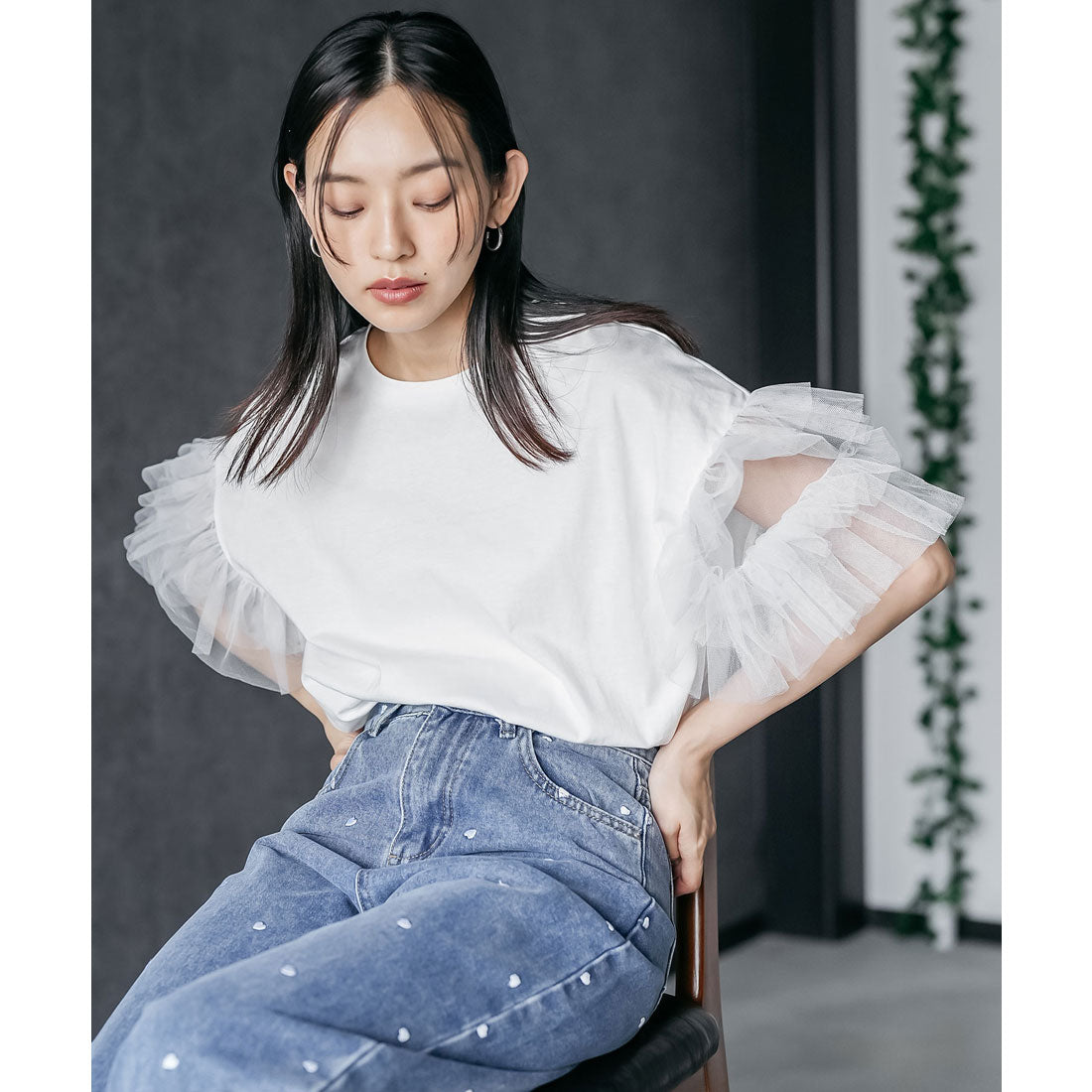 ミリアンデニ mili an deni チュールフリル袖Tシャツ （WH） WH