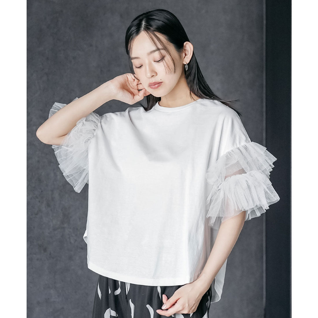 ミリアンデニ mili an deni チュールフリル袖Tシャツ （WH） WH