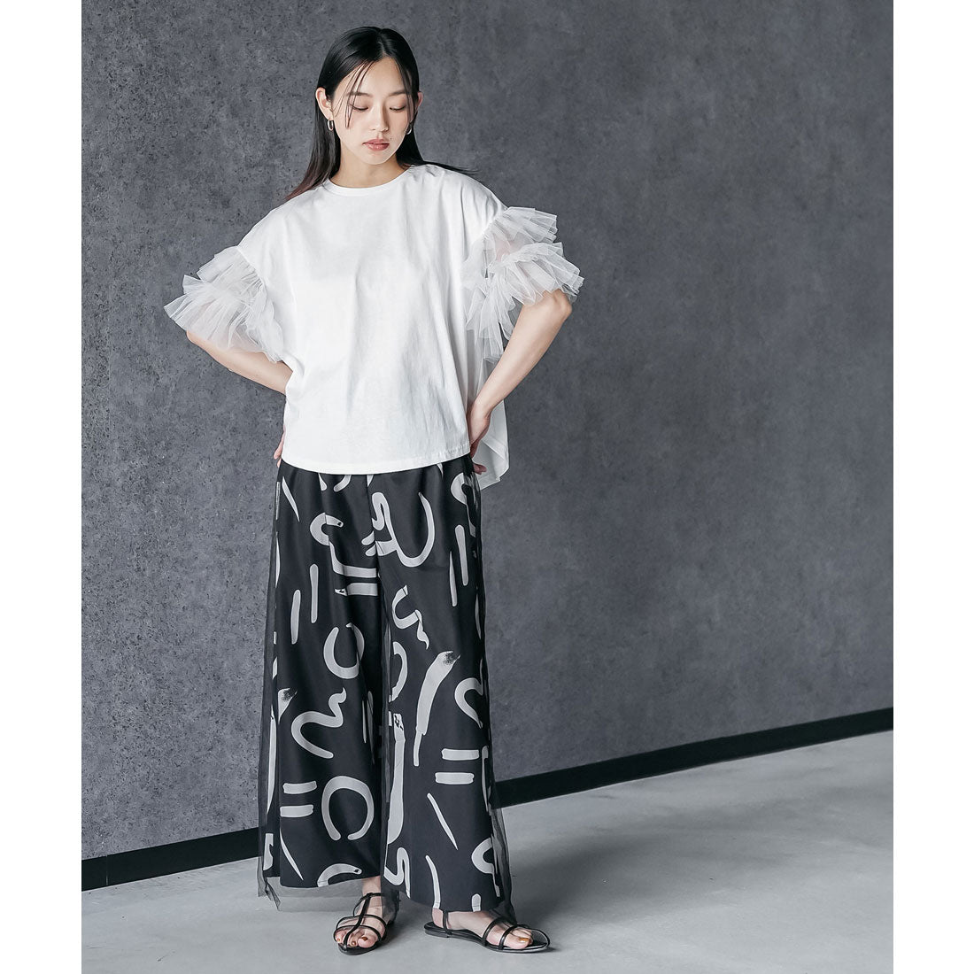 ミリアンデニ mili an deni チュールフリル袖Tシャツ （WH） WH