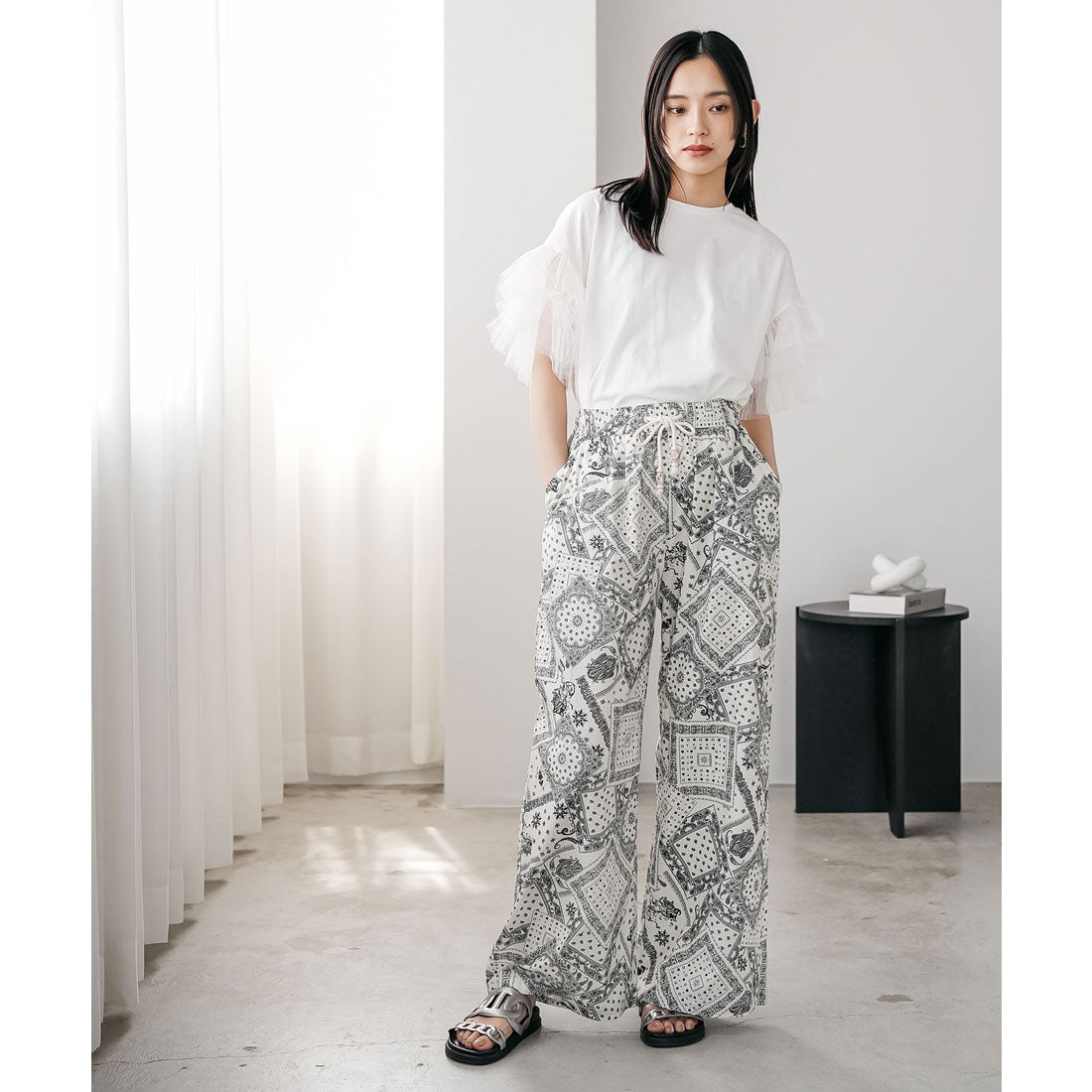 ミリアンデニ mili an deni チュールフリル袖Tシャツ （WH） WH