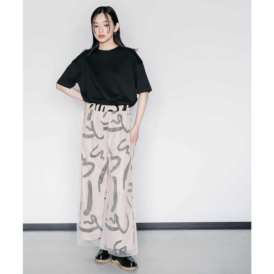 ミリアンデニ mili an deni チュールレイヤードプリントワイドパンツ （BG） BG