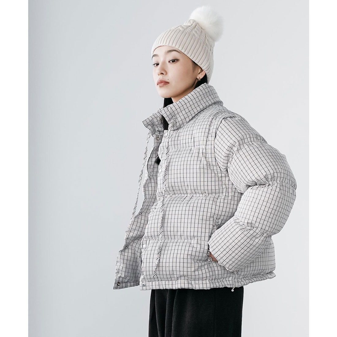 ミリアンデニ mili an deni 袖取り外しチェック中綿ブルゾン （BG） BG