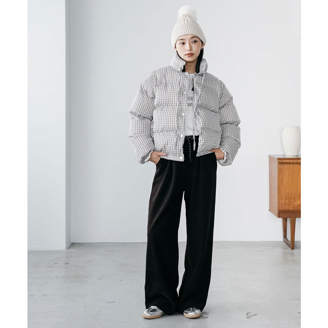 ミリアンデニ mili an deni 袖取り外しチェック中綿ブルゾン （BG） BG