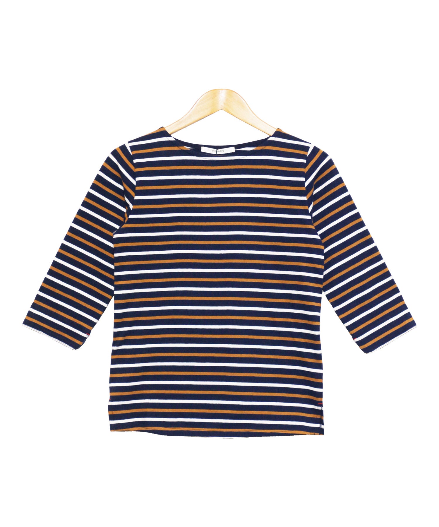 ミリアンデニ mili an deni 7分袖袖シャンブレー切替Tシャツ