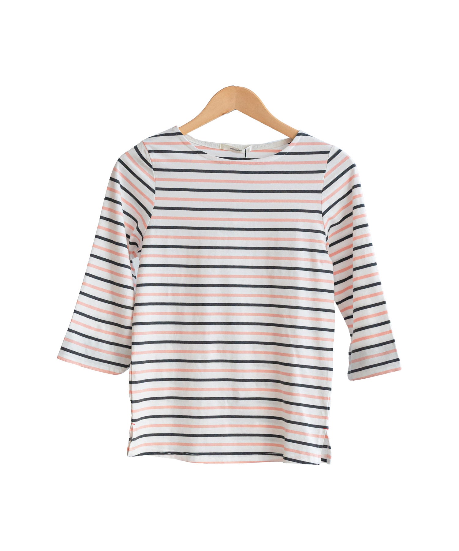 ミリアンデニ mili an deni 7分袖袖シャンブレー切替Tシャツ