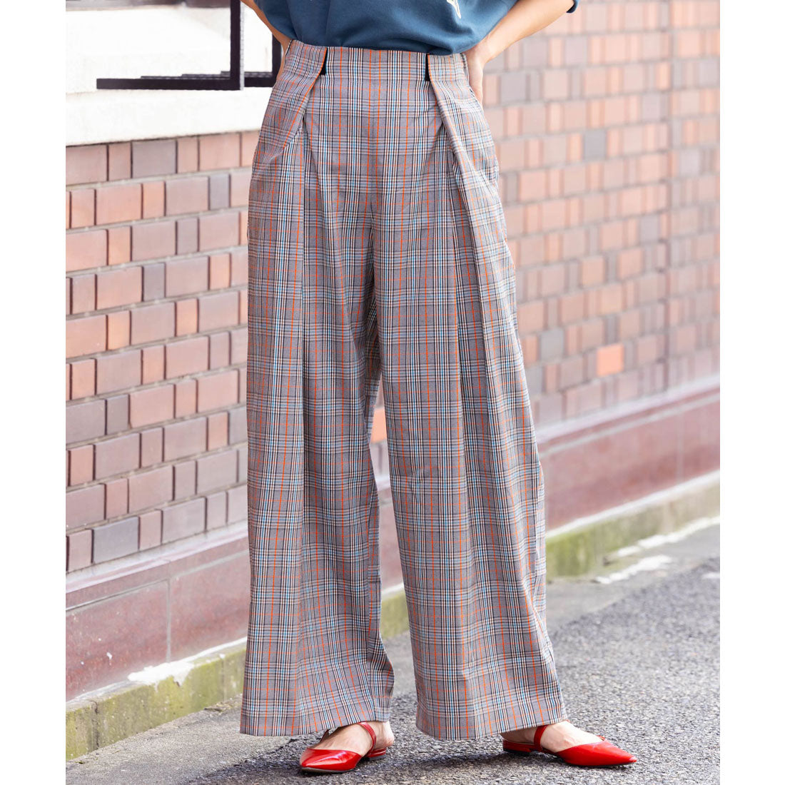 ミリアンデニ mili an deni チェックフロントテープパンツ,マルチ