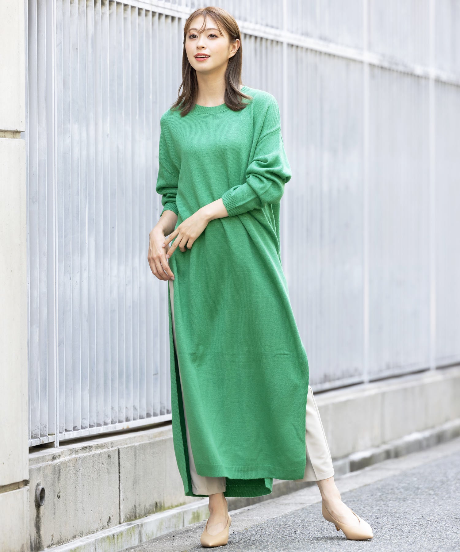 ミリアンデニ mili an deni タートルネックサイドスリットニットロングワンピース