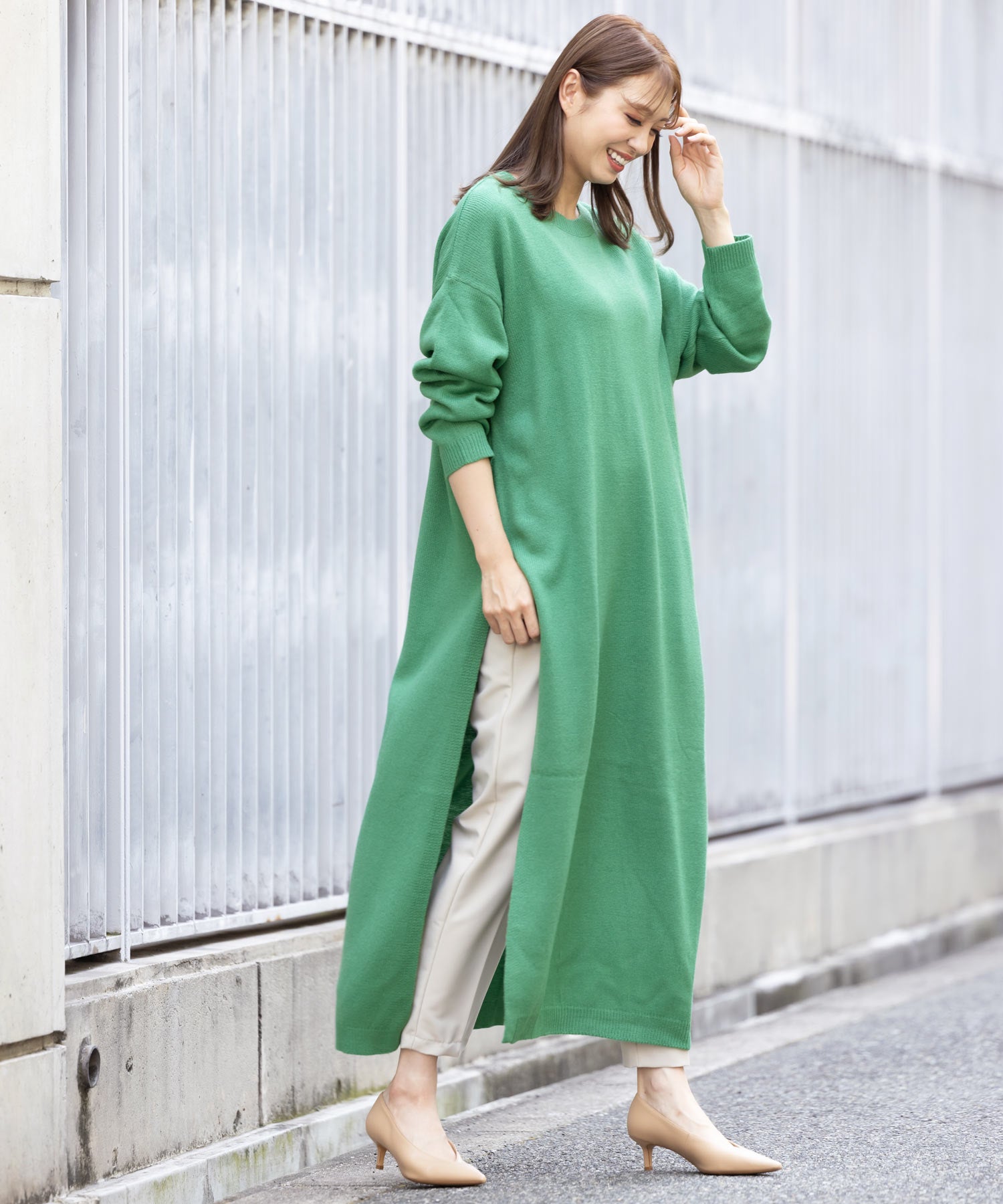 ミリアンデニ mili an deni タートルネックサイドスリットニットロングワンピース