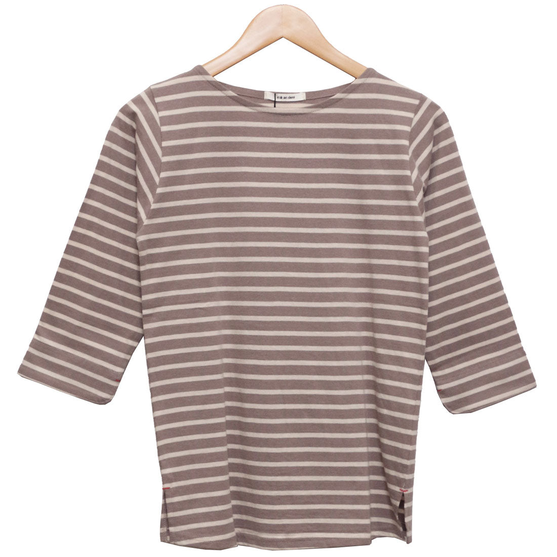 ミリアンデニ mili an deni 7分袖袖シャンブレー切替Tシャツ