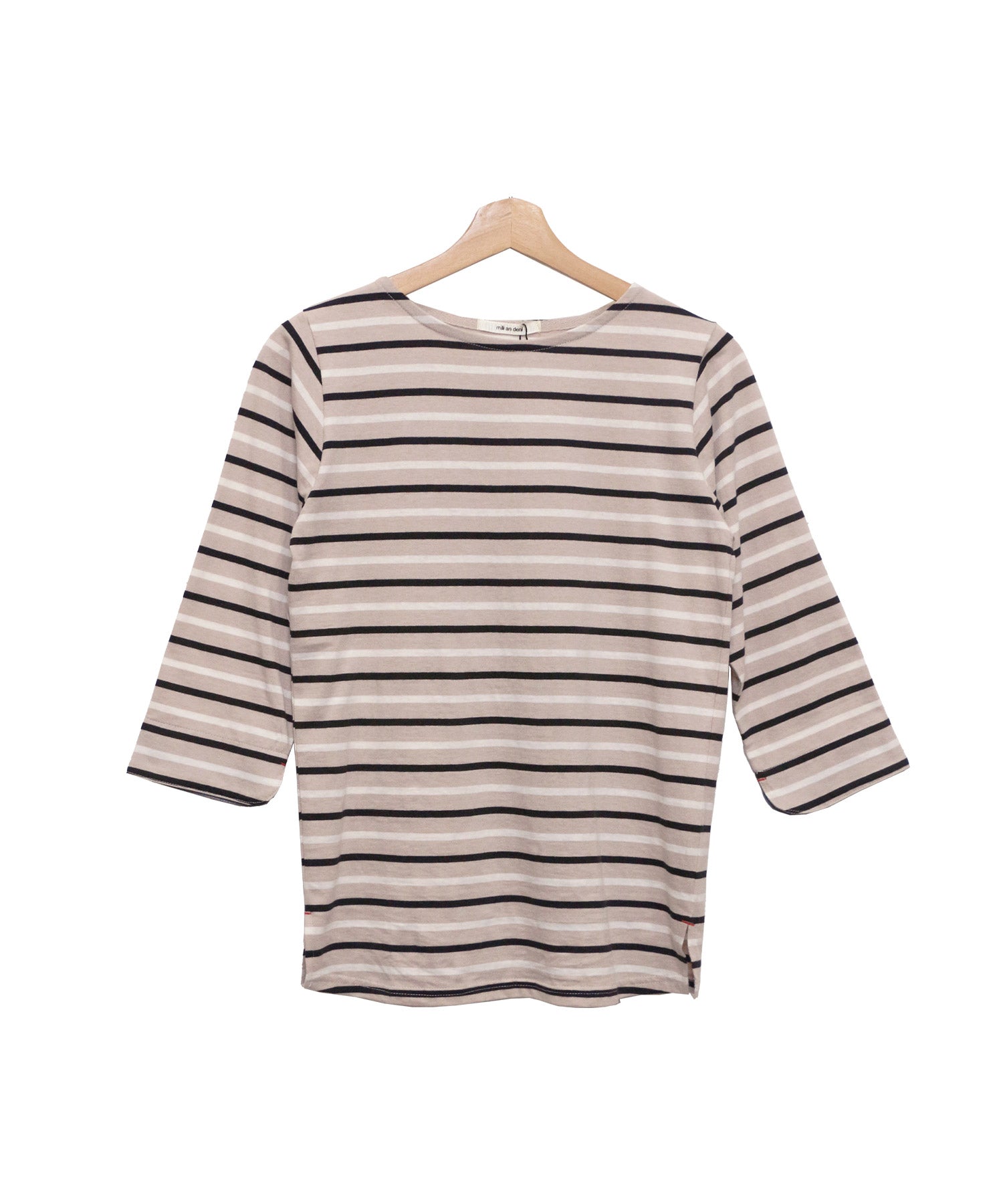ミリアンデニ mili an deni 7分袖袖シャンブレー切替Tシャツ