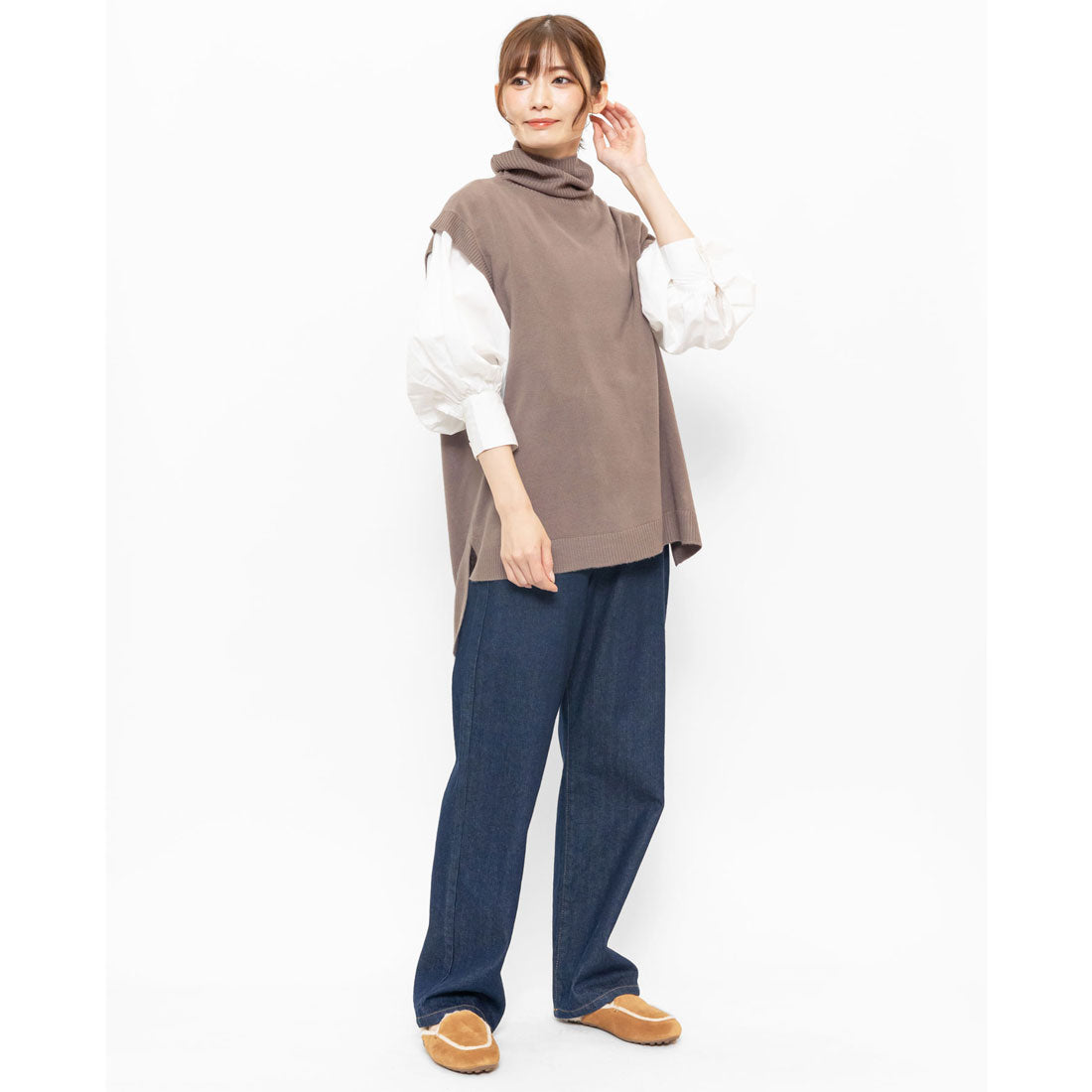 mili an deni Cashmere touch oversized turtleneck vest