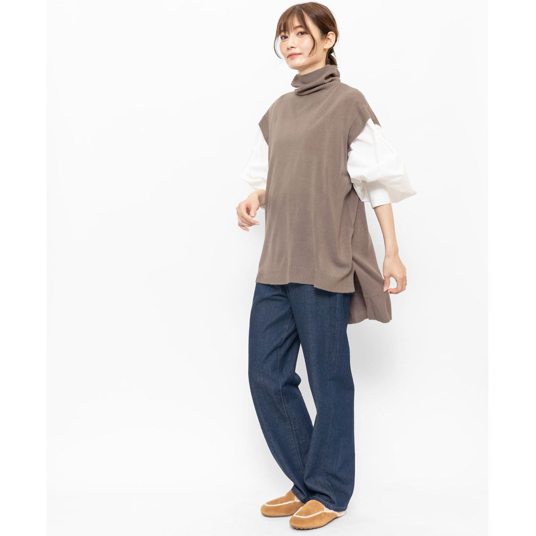 mili an deni Cashmere touch oversized turtleneck vest