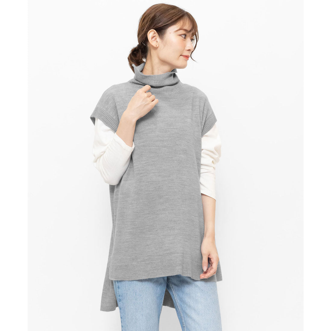 mili an deni Cashmere touch oversized turtleneck vest