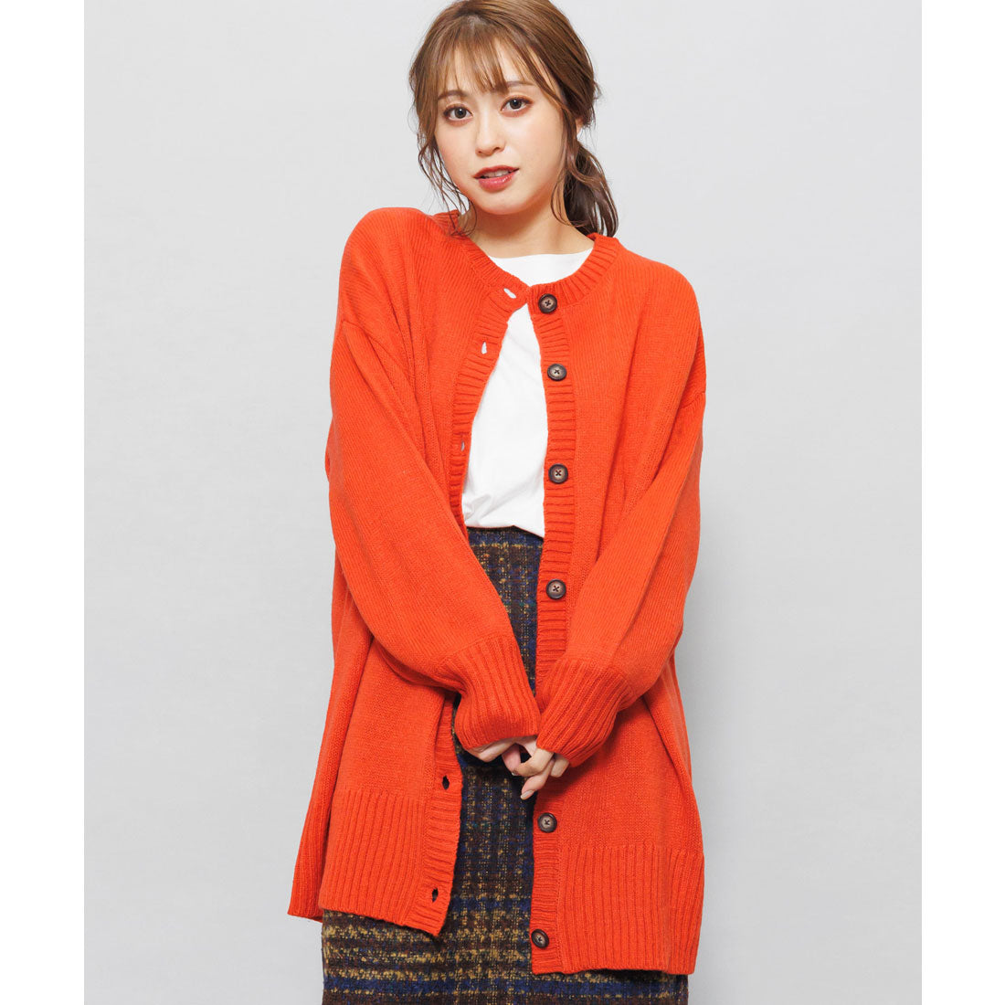 mili an deni crew neck mid-length cardigan