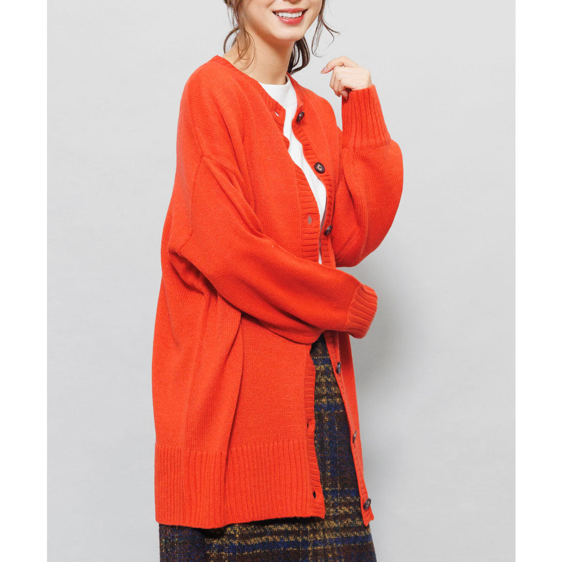 mili an deni crew neck mid-length cardigan