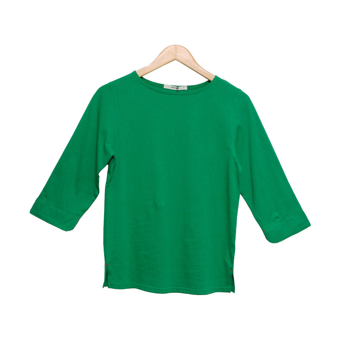 ミリアンデニ mili an deni 7分袖袖シャンブレー切替Tシャツ