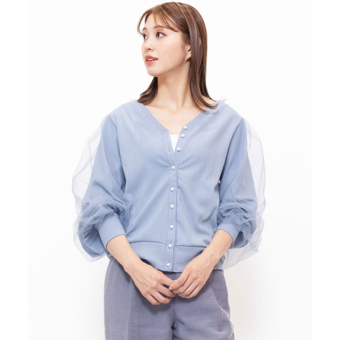 mili an deni 2WAY pearl button V-neck cardigan