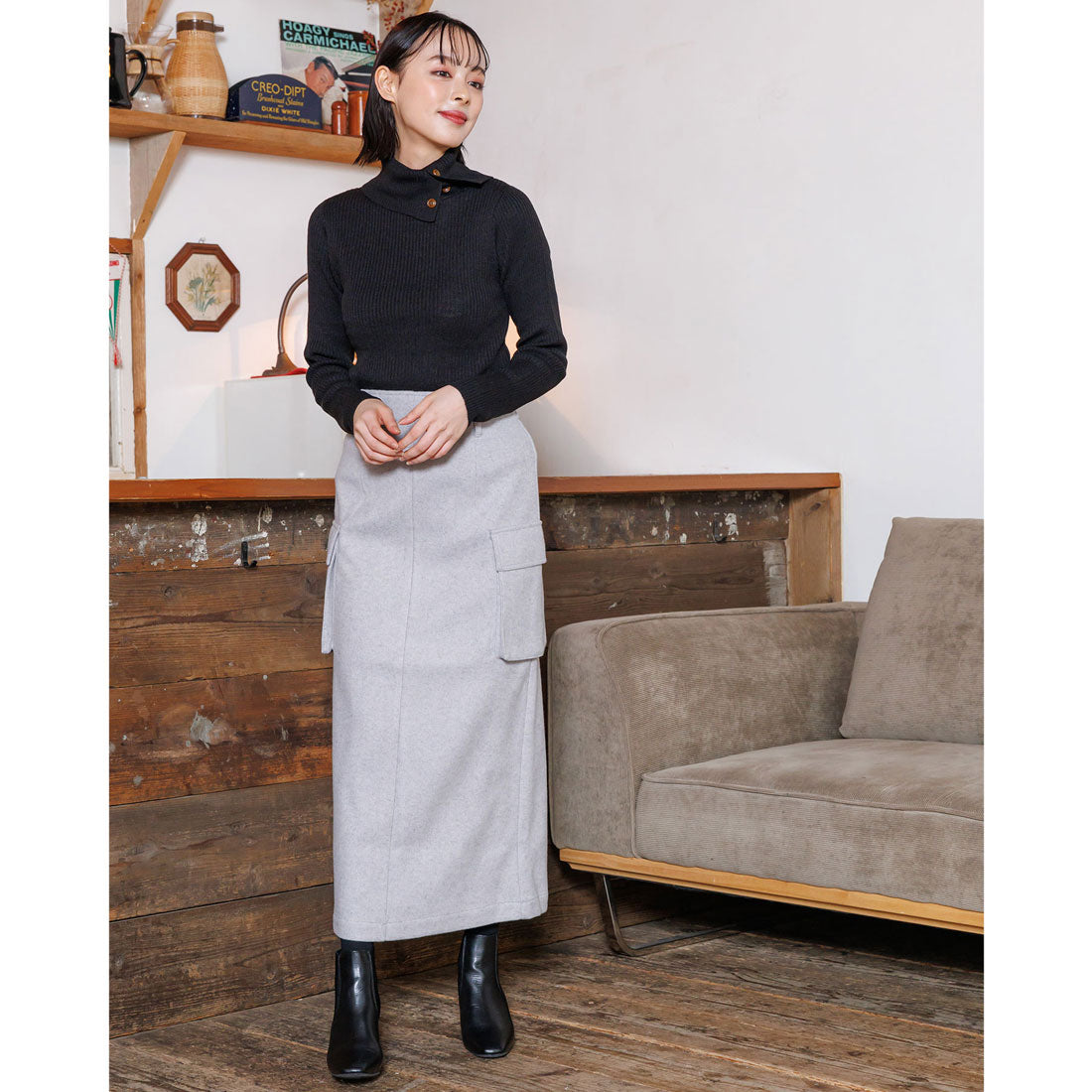 mili an deni Washable Doctor Neck Rib Knit PO
