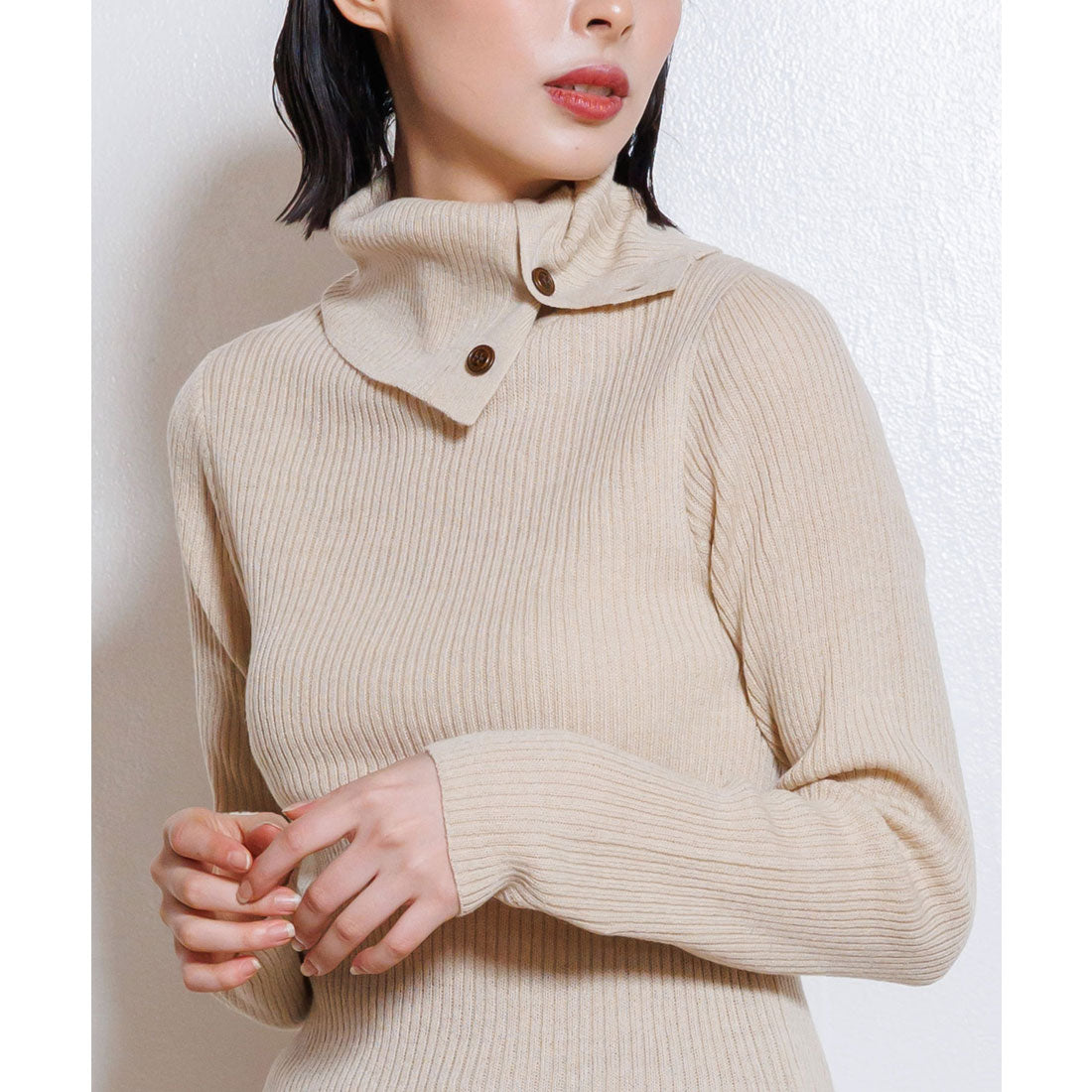mili an deni Washable Doctor Neck Rib Knit PO