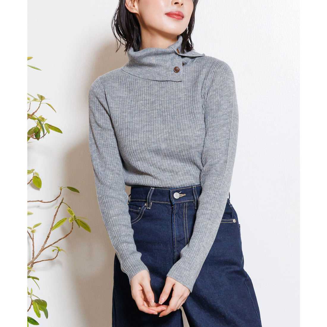 mili an deni Washable Doctor Neck Rib Knit PO