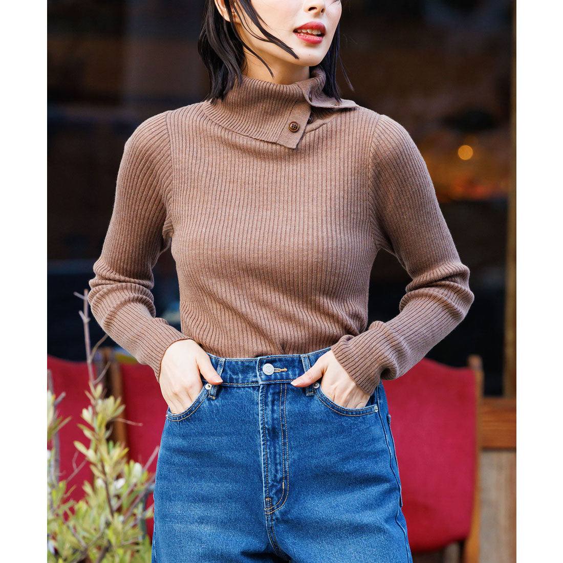mili an deni Washable Doctor Neck Rib Knit PO