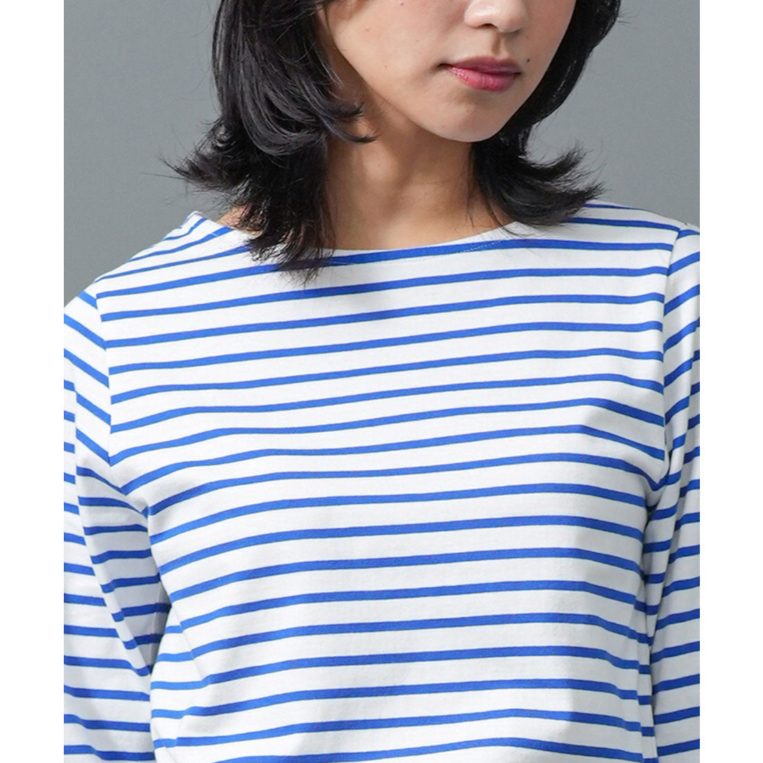 ミリアンデニ mili an deni 7分袖袖シャンブレー切替Tシャツ