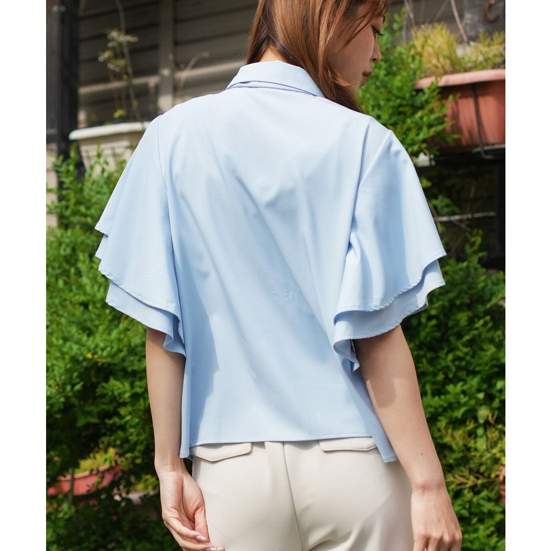 Mili an deni removable bow tie sleeve frill blouse