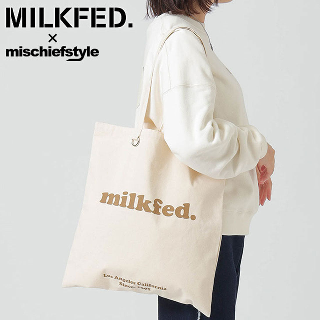 ミルクフェド MILKFED. × mischiefstyle FLAT LIGHTTOTE COOPER OUI LOGO 白色 [103244053007]