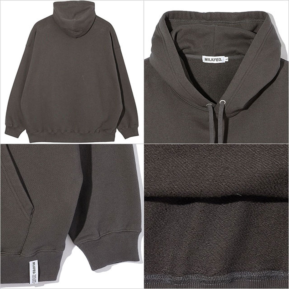 ミルクフェド MILKFED. BAR LOGO BASIC SWEAT HOODIE CHARCOAL [103243012005]