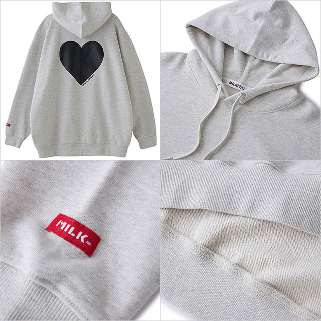 ミルクフェド MILKFED. BIG HEART SWEAT HOODIE BLACK [103251012002 SS25]