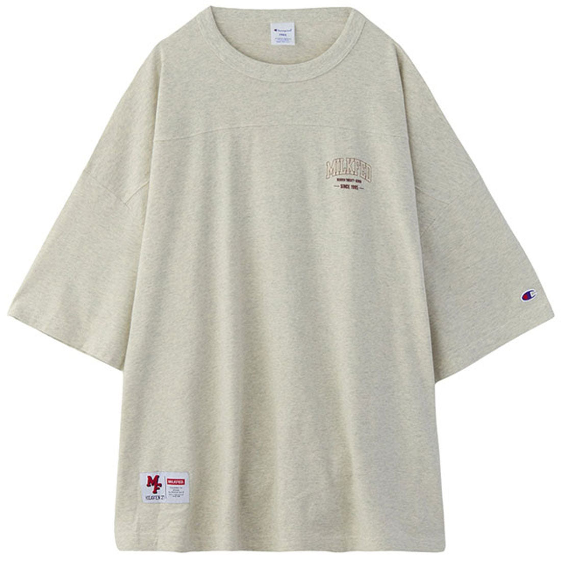 ミルクフェド MILKFED. ×CHAMPION COLLEGE LOGO BIG FOOTBALL TEE OATMEAL [103252011002 SU25] （OATMEAL） OATMEAL