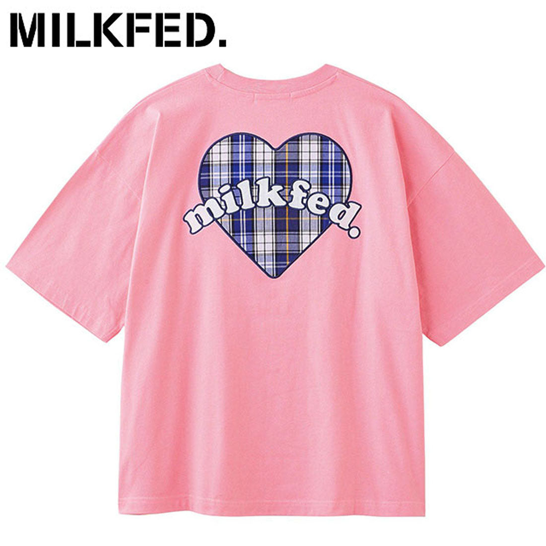 ミルクフェド MILKFED. PLAID HEART WIDE S/S TEE LtPINK [103252011009 SU25] （LtPINK） LtPINK