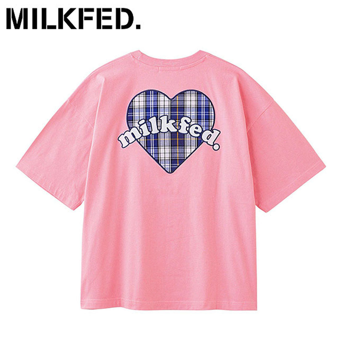ミルクフェド MILKFED. PLAID HEART WIDE S/S TEE LtPINK [103252011009 SU25] （LtPINK） LtPINK