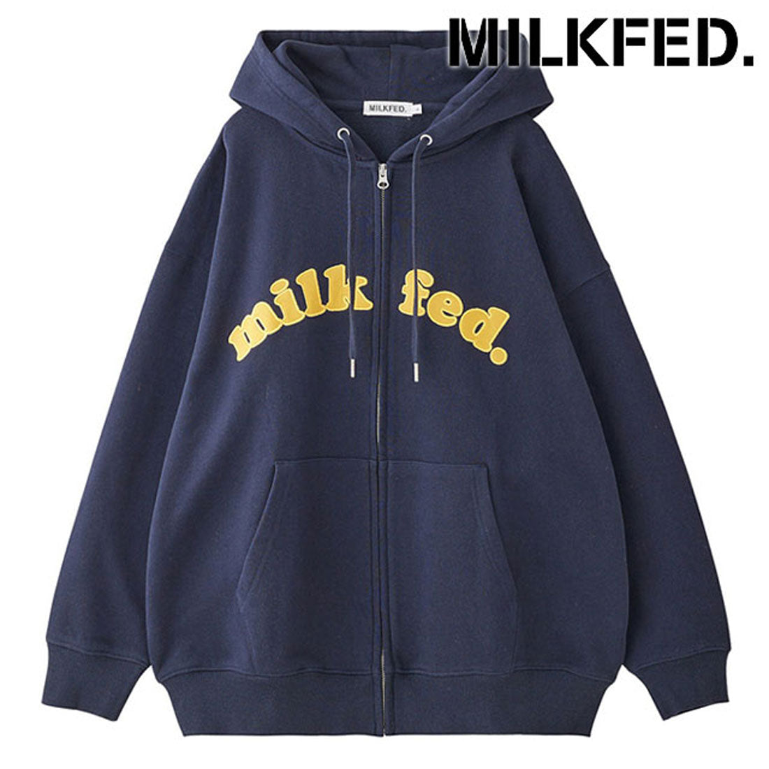 ミルクフェド MILKFED. ARCH COOPER LOGO ZIP UP HOODIE NAVY [103253012001] （NAVY） NAVY