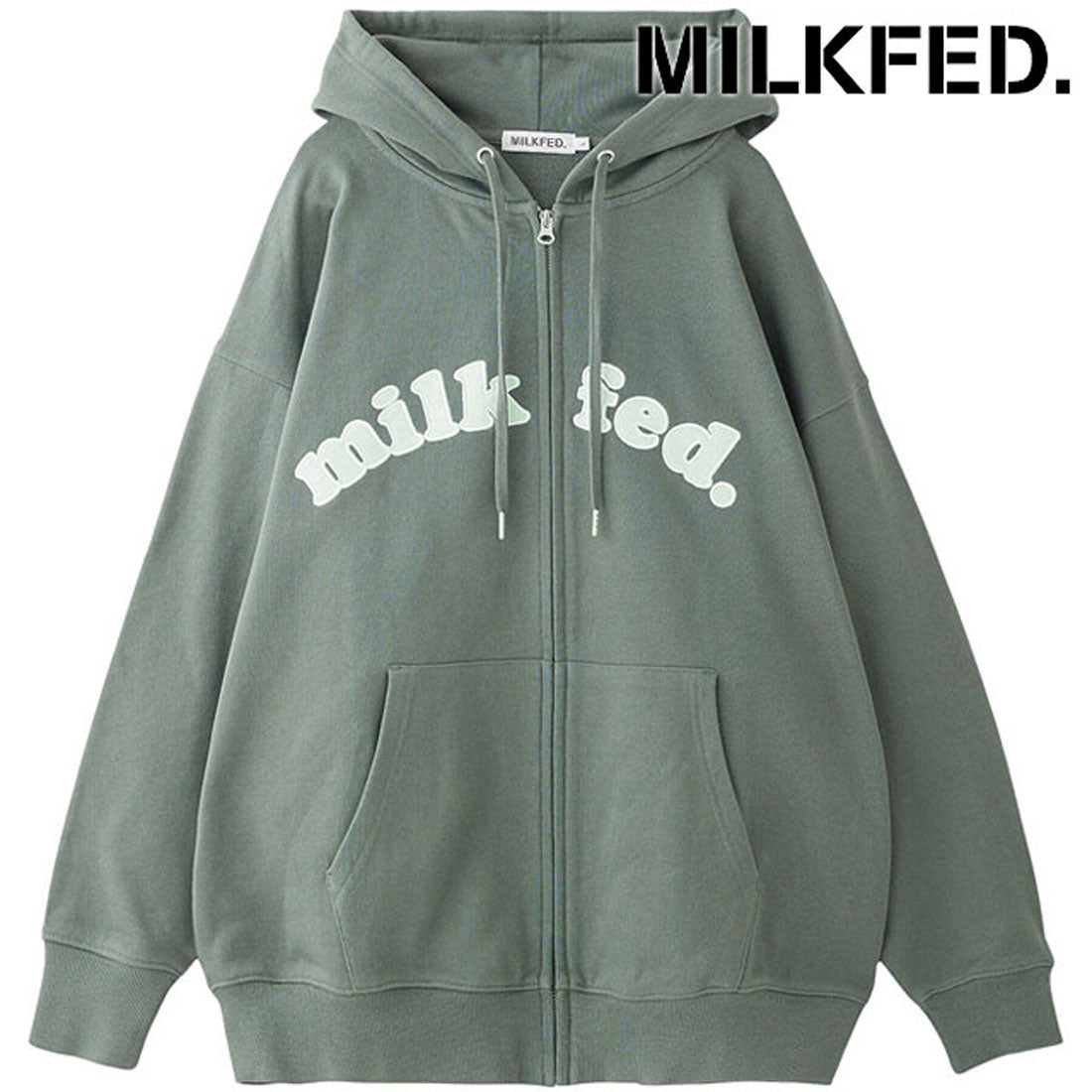 ミルクフェド MILKFED. ARCH COOPER LOGO ZIP UP HOODIE OLIVE [103253012001] （OLIVE） OLIVE