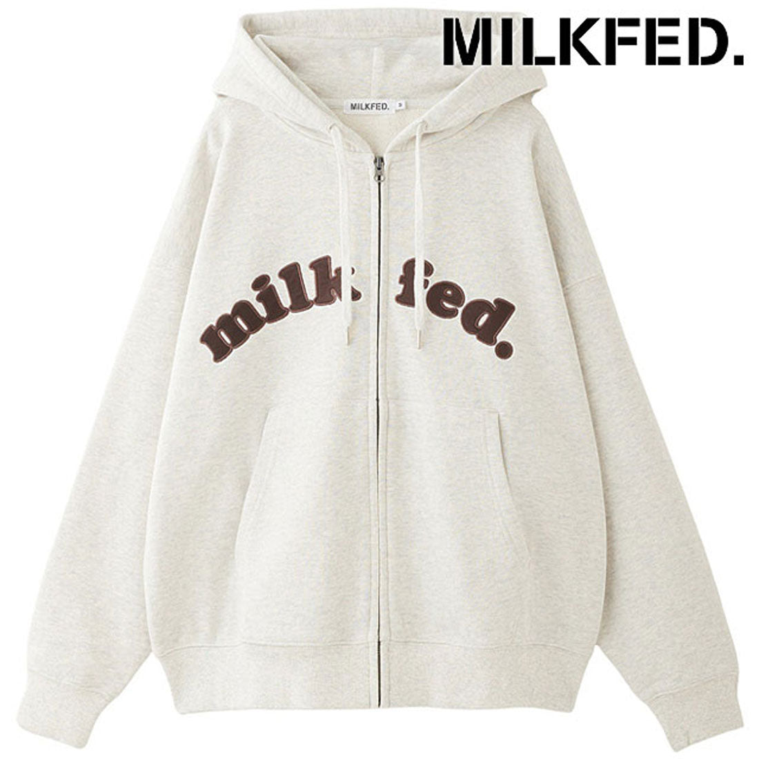 ミルクフェド MILKFED. ARCH COOPER LOGO ZIP UP HOODIE OATMEAL [103253012001] （OATMEAL） OATMEAL