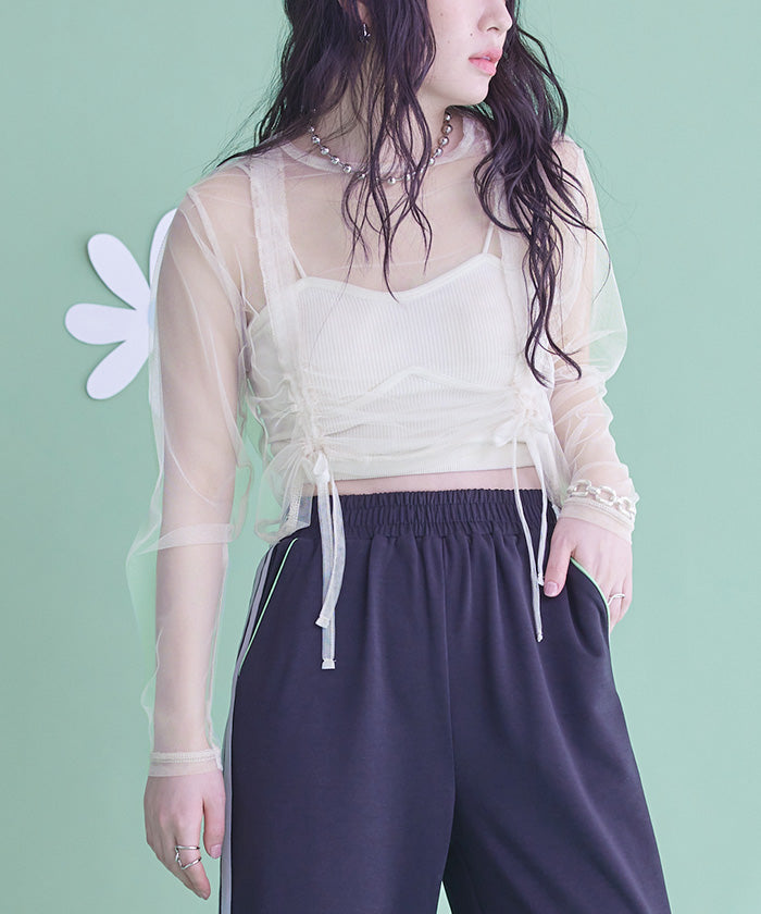ミエット miette チュールフロントシャーリングトップス