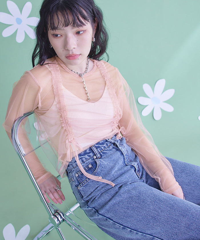 ミエット miette チュールフロントシャーリングトップス