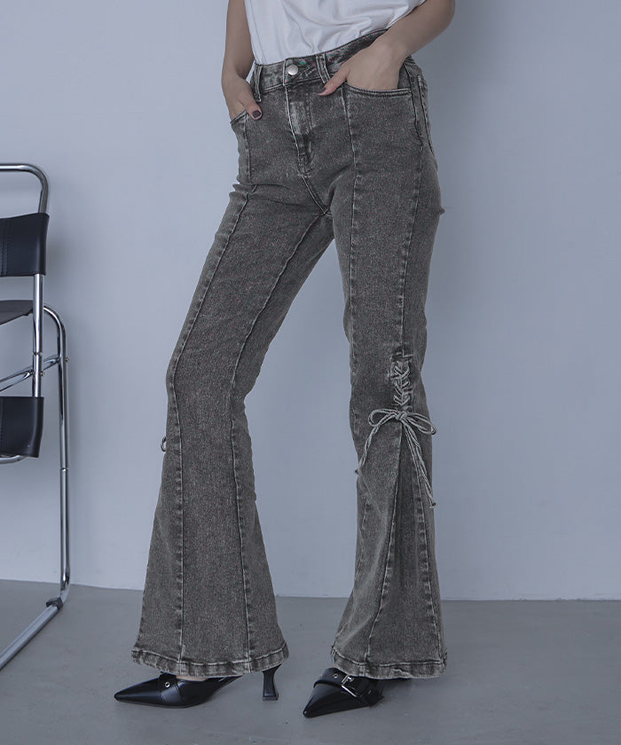 ミエット miette レースアップフレアデニムパンツ