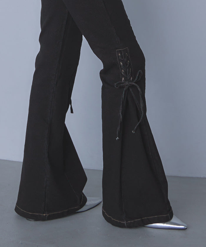ミエット miette レースアップフレアデニムパンツ