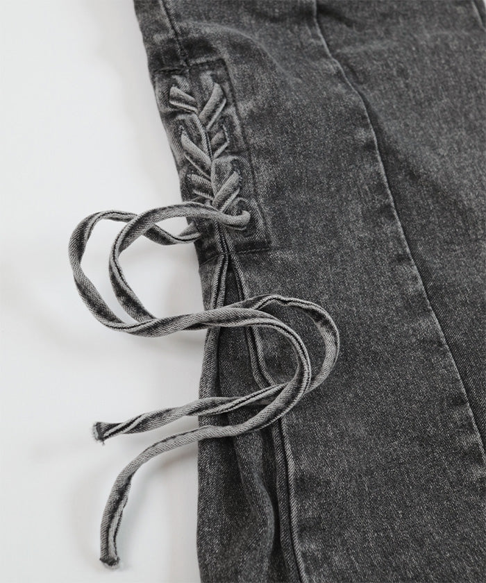 ミエット miette レースアップフレアデニムパンツ