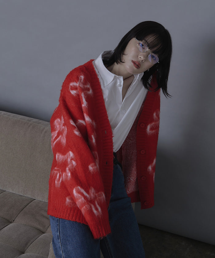 ミエット miette フラワージャガードニットカーディガン （レッド） レッド