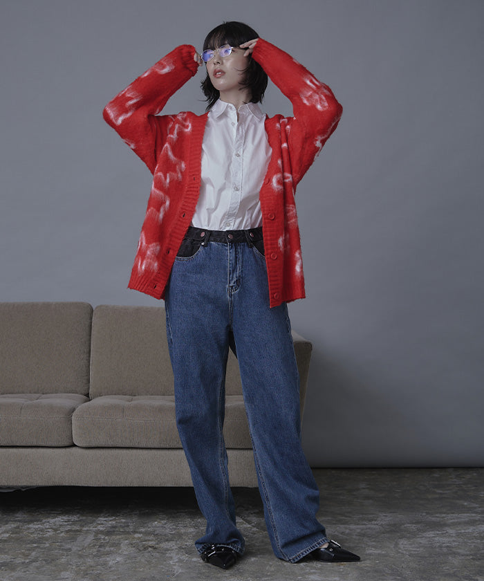 ミエット miette フラワージャガードニットカーディガン （レッド） レッド