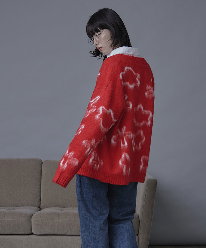 ミエット miette フラワージャガードニットカーディガン （レッド） レッド