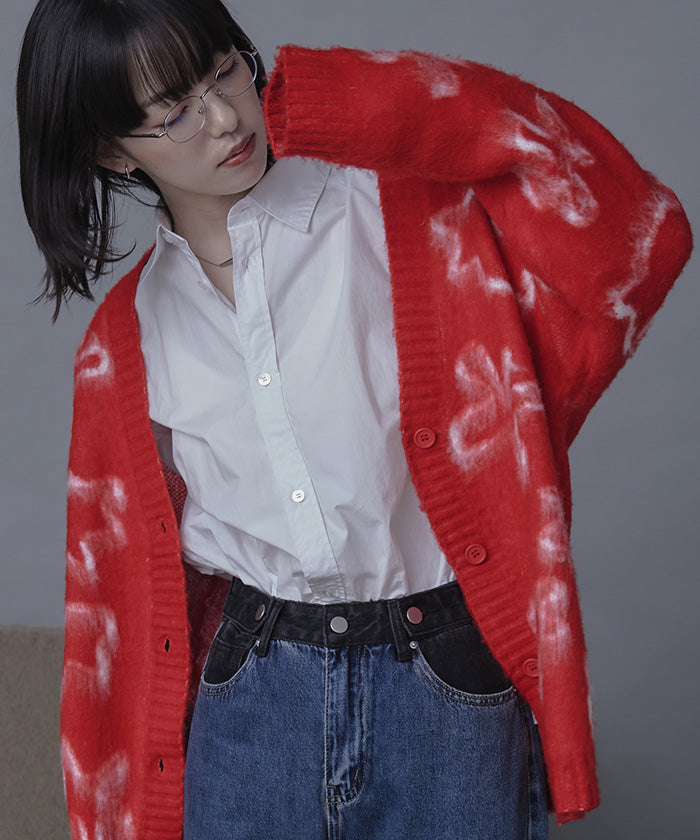 ミエット miette フラワージャガードニットカーディガン （レッド） レッド