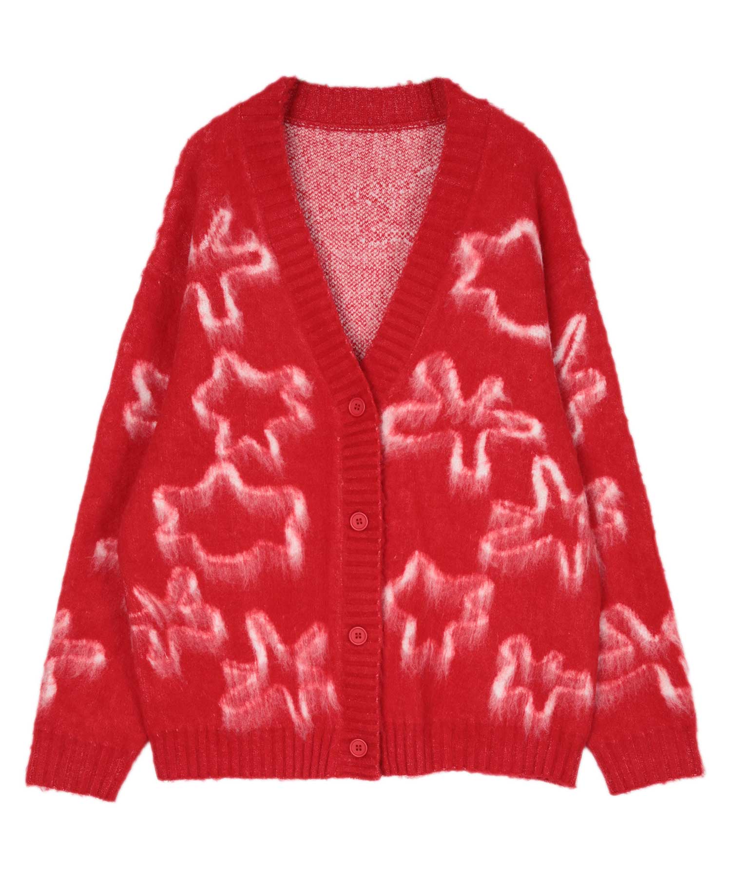 ミエット miette フラワージャガードニットカーディガン （レッド） レッド