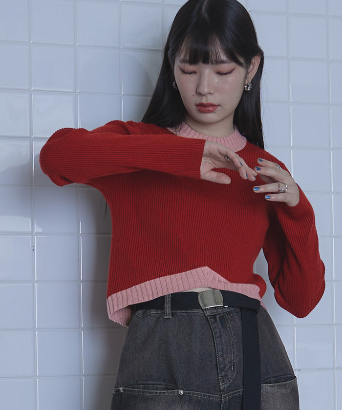 ミエット miette デザインヘムリブニット （レッド） レッド